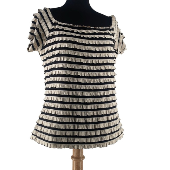 JOSEPH Ribkoff top flattering black and white ruffles stretch sz 14 - Picture 1 of 10